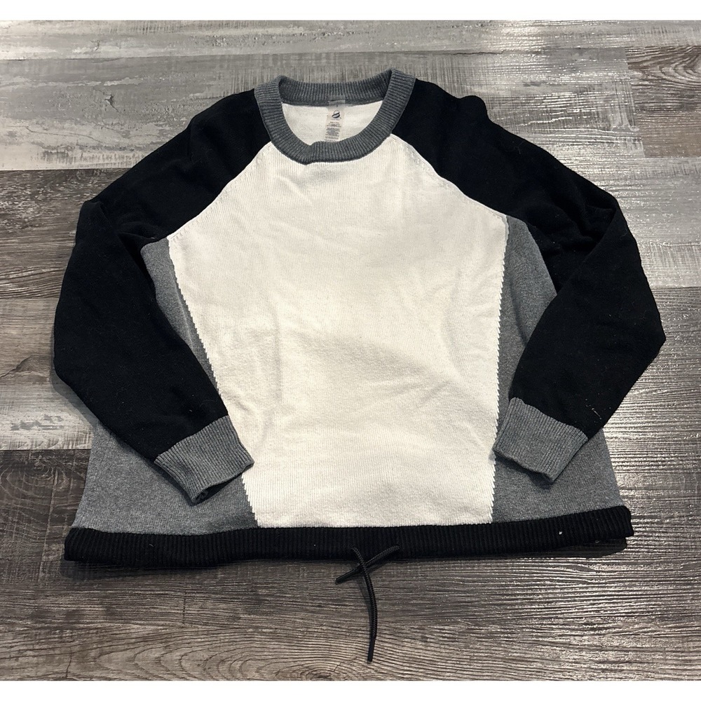 Lou & Grey Women Colorblock Raglan Sweater Black White Grey Drawstring Hem Small